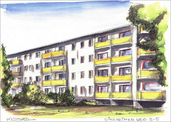 Berlin Sinsheimer Weg 3-5 - Feder und schwarze Tusche auf Aquarellkarton 300 g/qm - 42 x 29,7 cm - 2024