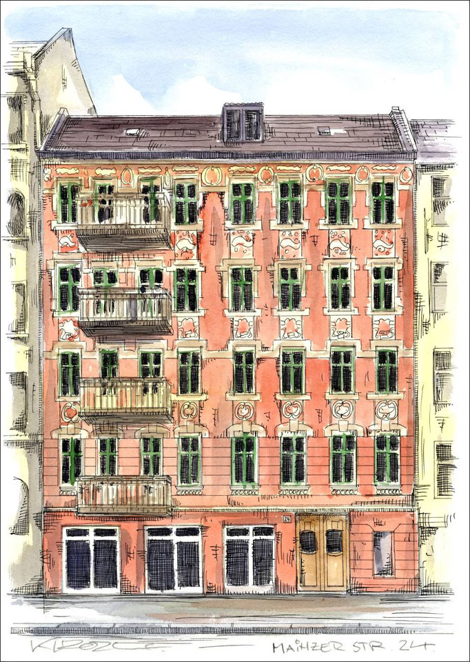 Berlin Mainzer Strasse 24 - Feder und schwarze Tusche auf Aquarellkarton 300 g/qm - 29,7 x 42 cm - 2024
