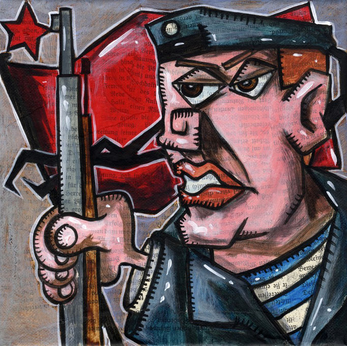 "Novemberrevolution 1918- Roter Matrose" - Collage und Acryl auf Leinwand - 20 x 20 cm - 2018