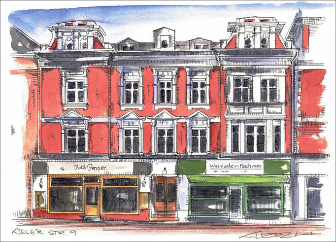 Berlin Kieler Strasse 9 - Feder und schwarze Tusche auf Aquarellkarton 300 g/qm - 42 x 29,7 cm - 2024