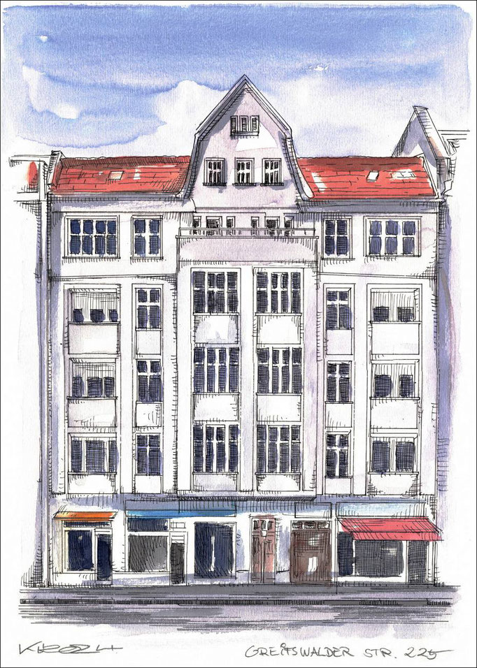 Berlin Greifswalder Strasse 225 - Feder und schwarze Tusche auf Aquarellkarton 300 g/qm - 29,7 x 42 cm - 2024