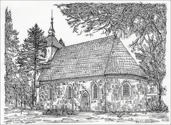 "Dorfkirche Reinickendorf" - Feder und schwarze Tusche auf Zeichenkarton - 29,7 x 21 cm - 2000