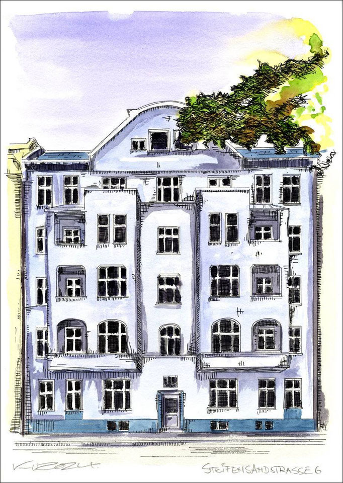 Berlin Steifensandstrasse 6 - Feder und schwarze Tusche auf Aquarellkarton 300 g/qm - 29,7 x 42 cm - 2024