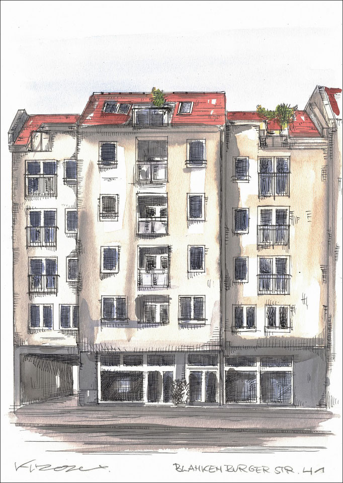 Berlin Blankenburger Strasse 41 - Feder und schwarze Tusche auf Aquarellkarton 300 g/qm - 42 x 29,7 cm - 2024