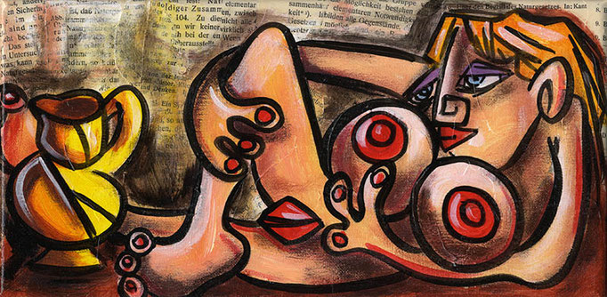 "Picasso Stayle Erotic Art XVII Kleine Odaliske" - Acryl auf Leinwand - 2013 - 30 x 15 cm