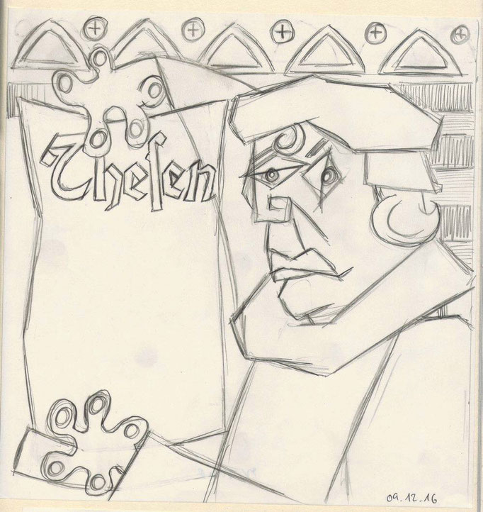 "Martin Luther THESEN" Bleistiftskizze auf Skizzenpapier - 2016