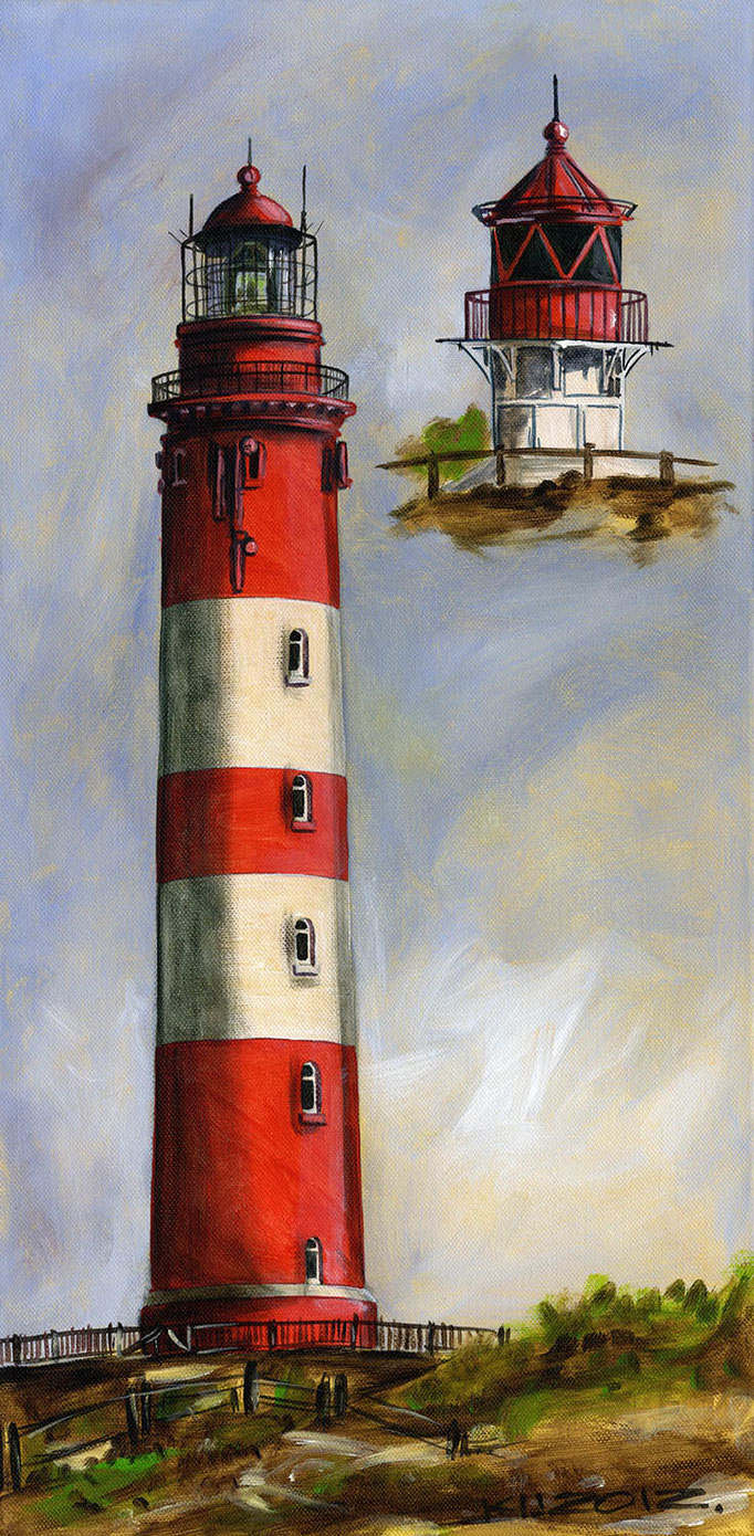 "Leuchtturm Amrum mit Quermarkenfeuer" - Acryl auf Leinwand - 30 x 60 cm - 2012