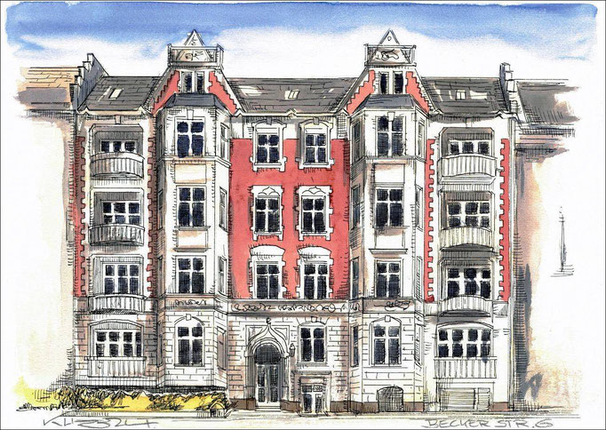 Berlin Beckerstrasse 6 - Feder und schwarze Tusche auf Aquarellkarton 300 g/qm - 42 x 29,7 cm - 2024