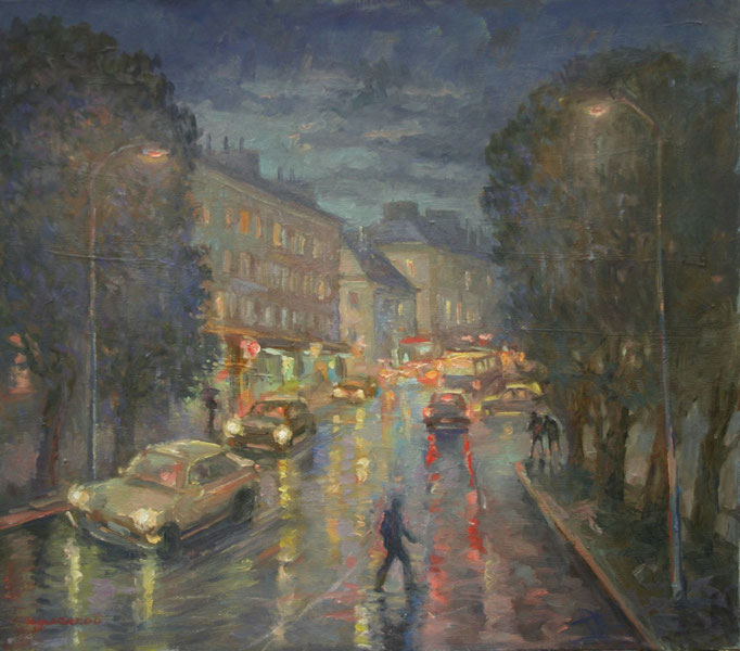 Rain in the city. III . 2012. Oil on canvas. 65 x 57 cm Price on request.