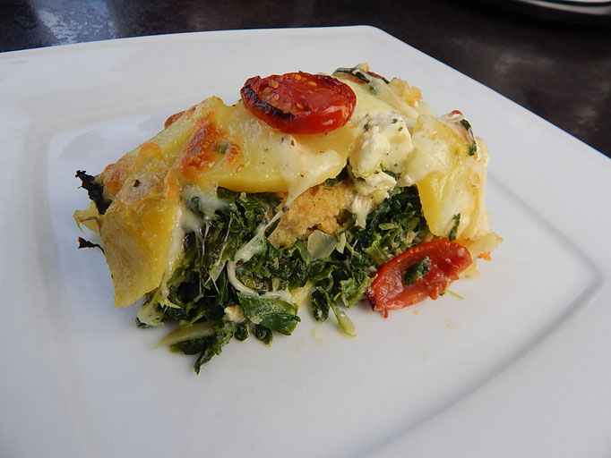 Kartoffel, Spinat, Fischstäbchen Auflauf