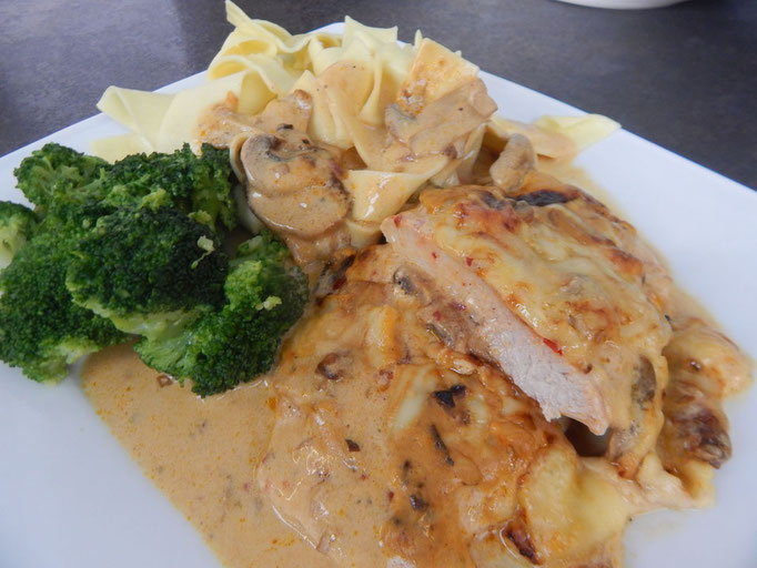 Putenschnitzel mit Pilzrahmsoße