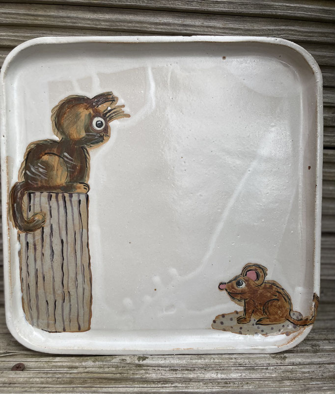 Platte "Katze mit Maus"