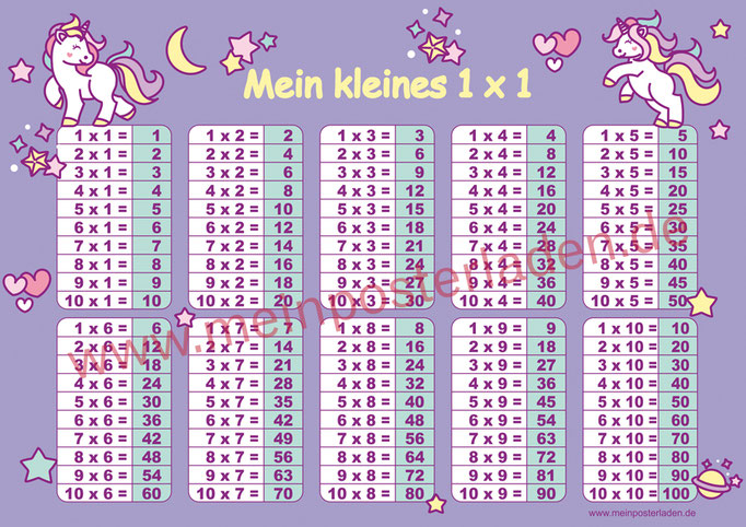 1x1Lernposter Einhorn - lila