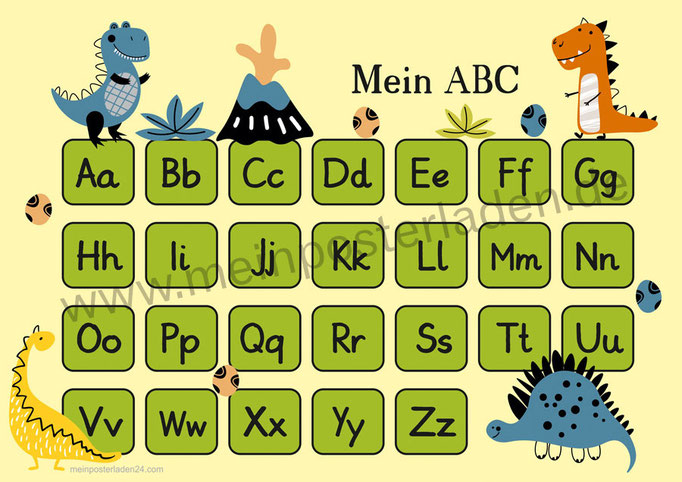 ABC Lernposter  | Kleine Dinos - gelb