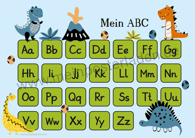 ABC Lernposter  | Kleine Dinos - blau