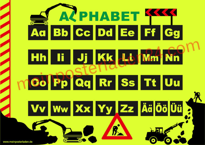 Neon ABC Lernposter: Baustelle