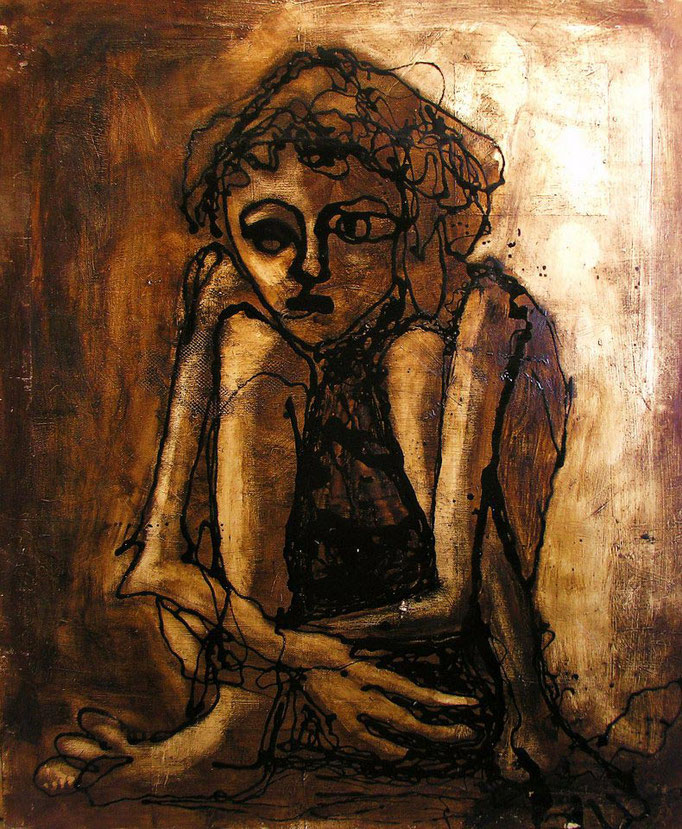  Girl, Acrylic and tar on canvas, 90 x 125 cm, 2000