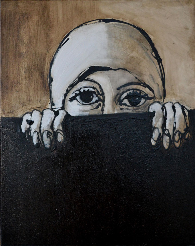  Spying woman, Acrylic and tar on canvas, 50 x 40 cm, 2014