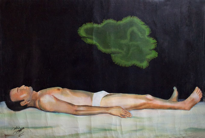 Self Portrait With Green Spot, Acrylic on canvas, 180 x 130 cm, 2008