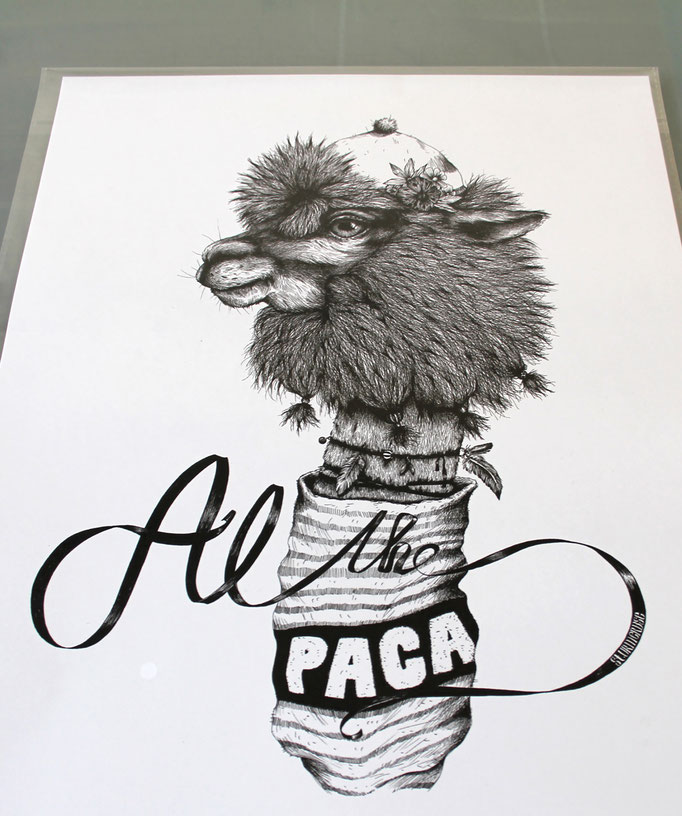 "Al the Paca" (Oktober 2019), freie Arbeit, Pigmentliner auf Zeichenpapier (DIN A1)