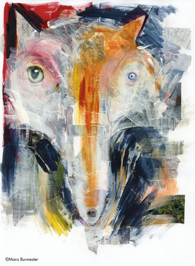 "Fuchs"( März 2016), freie Arbeit, Acryl auf Papiercollage