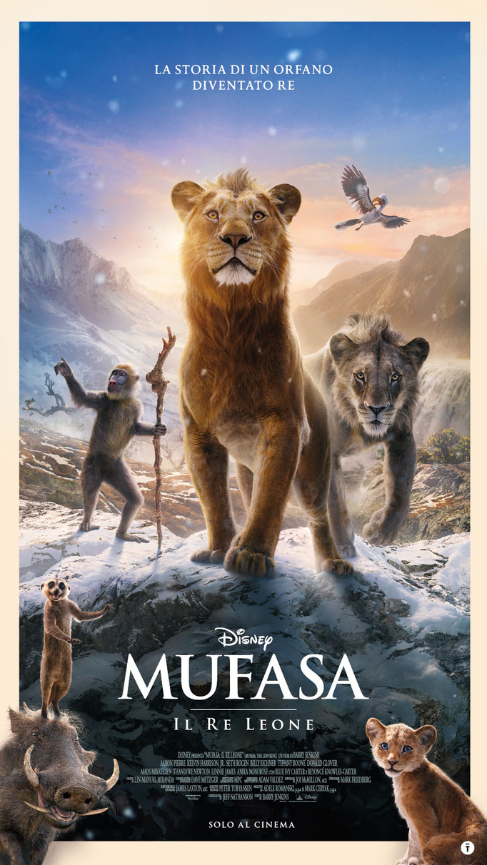 MUFASA IL RE LEONE Prima Nazionale domenica 22, martedì 24, mercoledì 25, giovedì 26, venerdì 27, domenica 29, mercoledì 1: ore 18:30 lunedì 23: ore 18:30 – 21:00 sabato 28: ore 21:00 sabato 4, domenica 5: ore 16:30 #MufasaIlReLeone