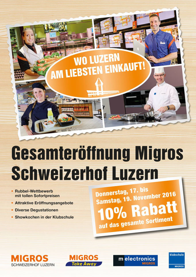 Broschüre zu Gesamteröffnung Migros Schweizerhof Luzern