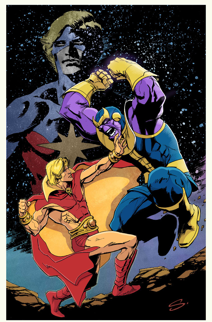 Adam Warlock vs Thanos (with Captain Marvel) De Steve Scott