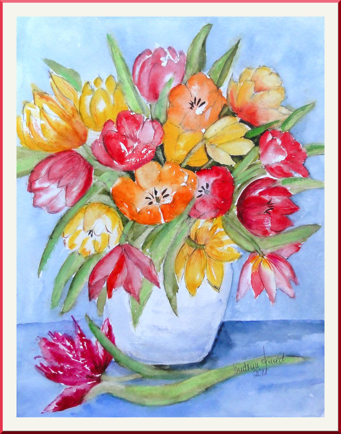 Aquarell: Tulpen in Vase, 20x 30 cm
