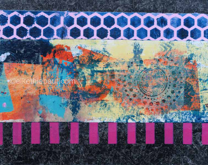 Abstrait N° 65/2017 Acrylique et collages de papiers peints à l'acrylique sur papier Fabriano 400 grammes, recouvert de gesso