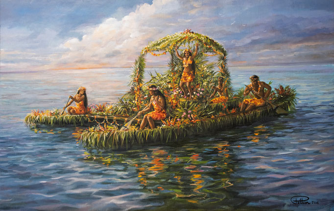 N°6 Pirogue fleurie au Tiurai 58x90 HST 
