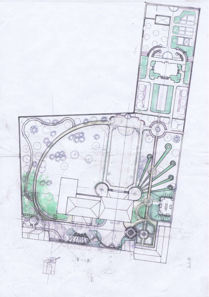 Etudes aménagement du parc de la Villa Trianon, réalisation Hervé Arnoul.Plan. 