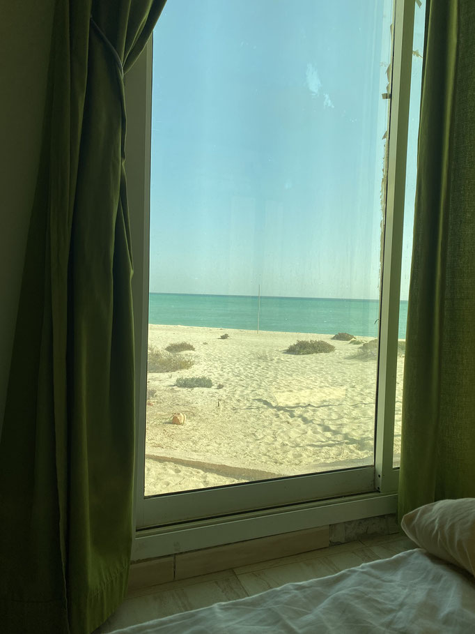 Blick aus unserem Schlafzimmer des Strandhauses.