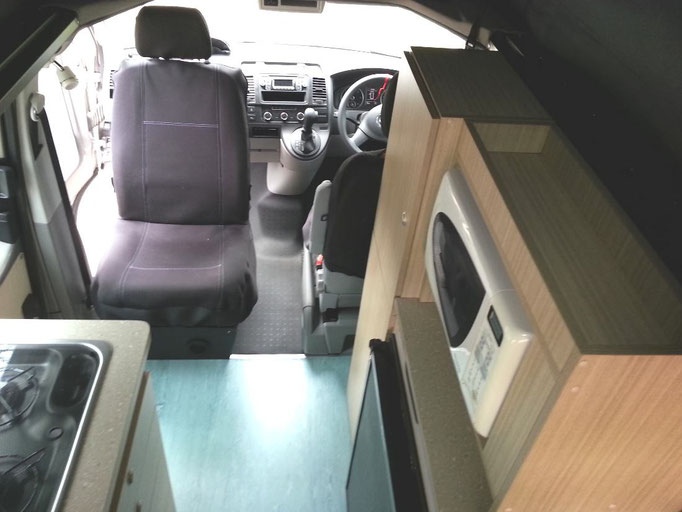 view from front to rear in SWB T5 camper conversion