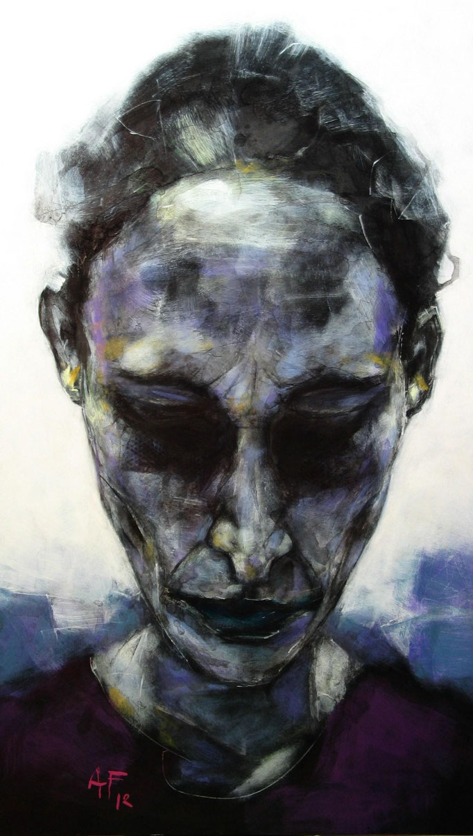 'LINDSEY'. Spray paint, marker on hardboard. 92 x 53cm. 2012