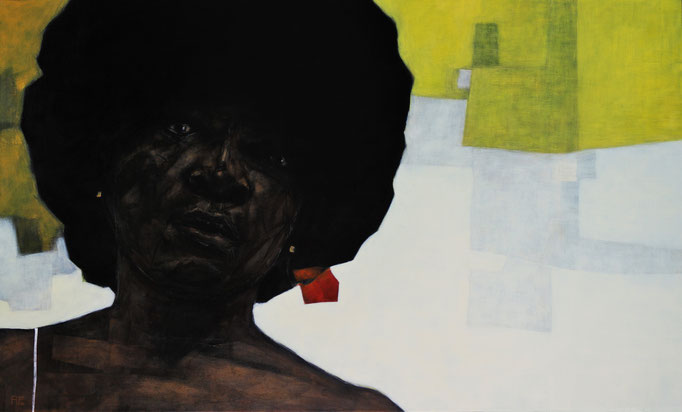'LA GUITARRISTA 8MM'. Spray paint, marker on canvas. 97 x 162cm. 2020