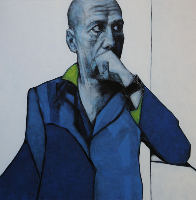 'SENIOR ANONYMO DEL TREN '. Spray paint, marker on canvas. 130 x 130cm. 2019