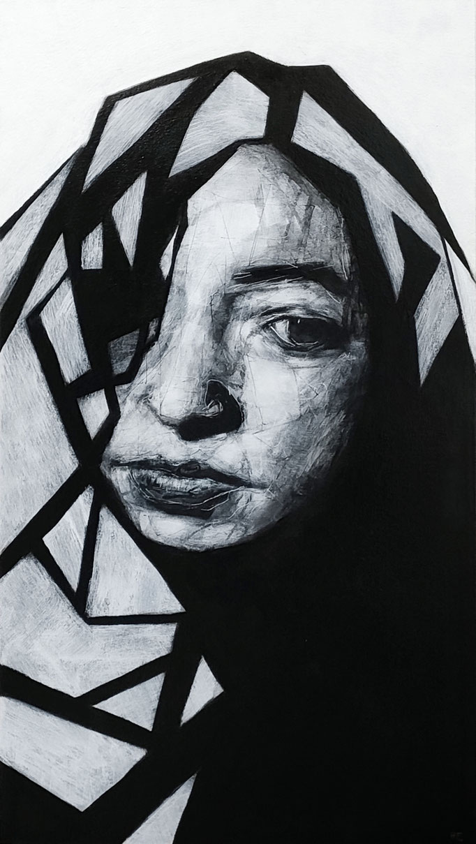 'ANA(black)'.  Spray paint, marker on canvas. 100 x 50cm. 2022
