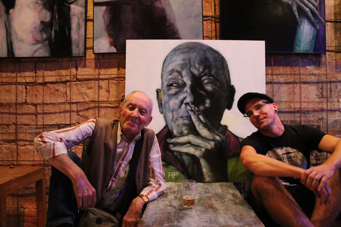 With Vincente and his portrait in Ca la Merce, Barcelona, Spain, 2014