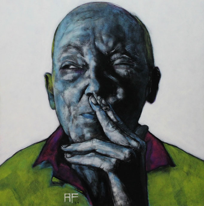 'VINCENTE'. Spray paint,marker on hardboard. 95 x 95cm. 2014