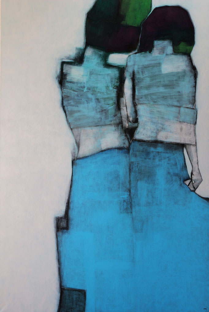 'DAMAS CON PERRO'. Spray paint, marker on canvas .195 x 130cm. 2018