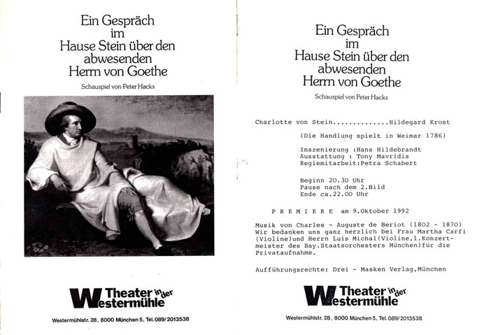 „Ein Gespräch im Hause Stein über den abwesenden Herrn von Goethe“ von Peter Hacks, Faltblatt, Premiere am 09.10.1992 • Μια συζήτηση στό σπίτι τών Στάιν