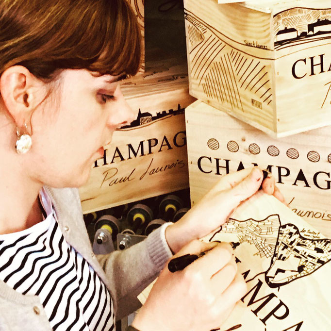 Sarah Launois' artwork on champagne wooden boxes | Champagne Launois Paul @ Le-Mesnil-sur-Oger - Côte des Blancs (proche Épernay)