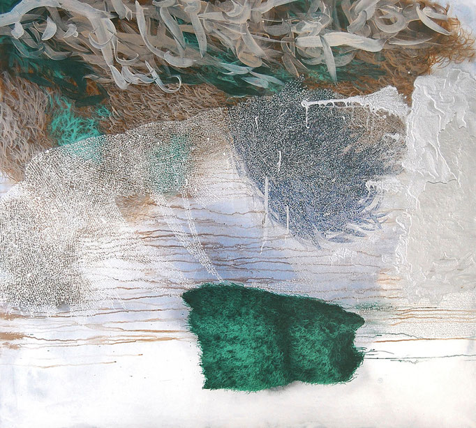 Implant, 2014, Aquarell, Acryl, Öl auf Leinwand, 135x150cm