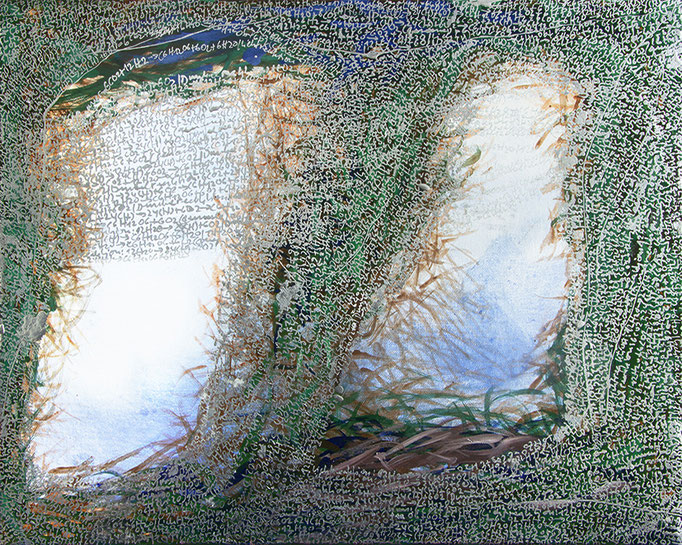 Arkadien, 2023, Aquarell, Acryl, Öl-Aluminium auf Leinwand, 40x50cm