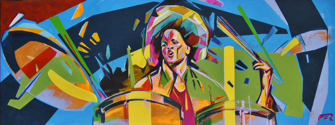 Cindy Blackman, 60 x 160 cm, Acrylic on canvas.