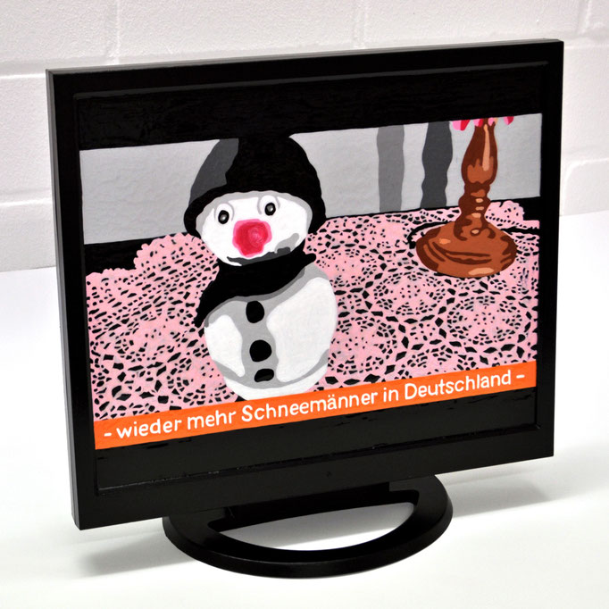 Wieder mehr Schneemänner in Deutschland!, 2013, Acryl und Lack auf Monitor, 40x45 cm