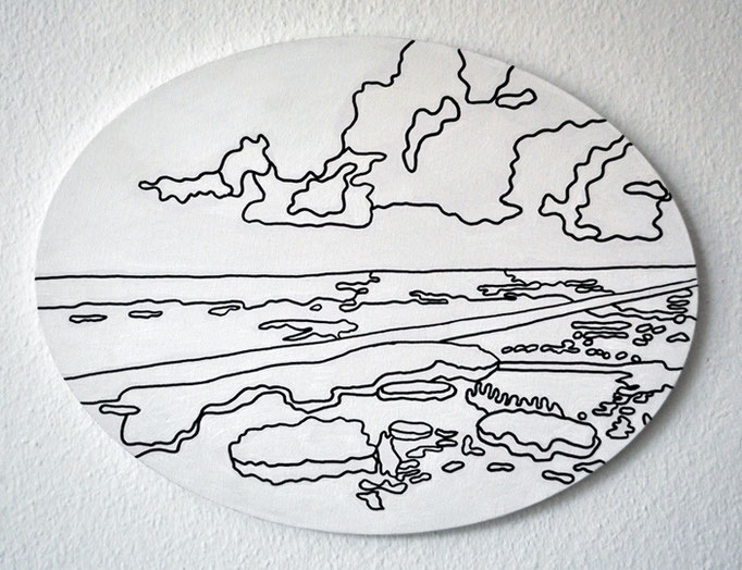"Wattenmeer", 2016, oval (30x40 cm), Edding auf LW