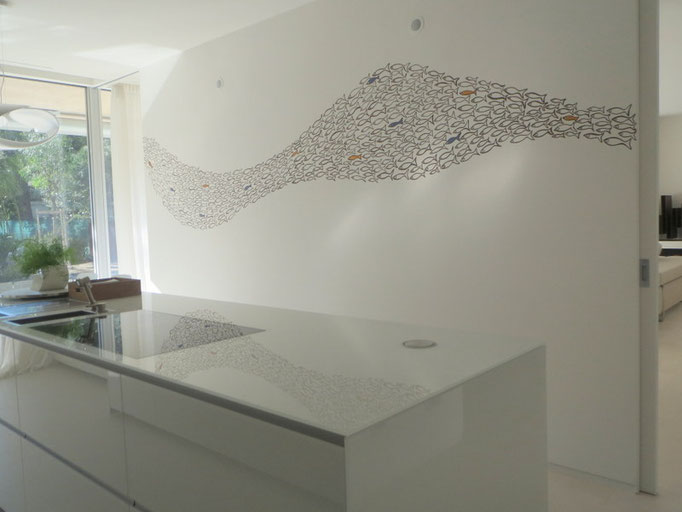 Murales in private house, Forte dei Marmi, Italy with architect Raffaella Cappelli.