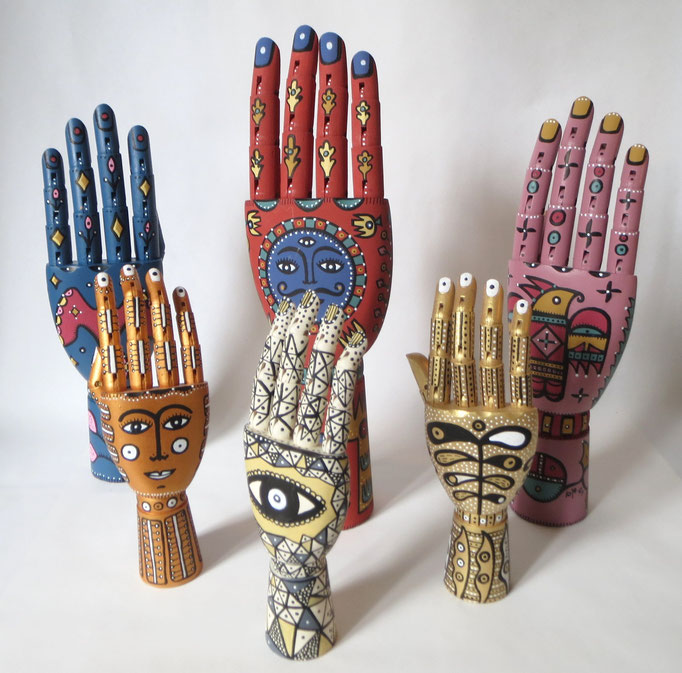 Hand-painted wooden hands, 2020